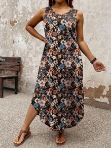 EMERY ROSE Plus Size Sleeveless Round Neck Simple Fashionable Dress, Suitable For Summer - Multicolor - View 5