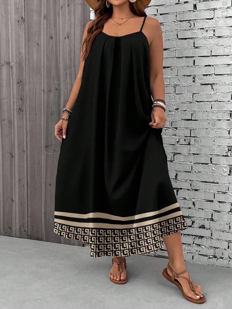 EMERY ROSE 大码花卉印花度假连衣裙 - 黑色 - 查看 1