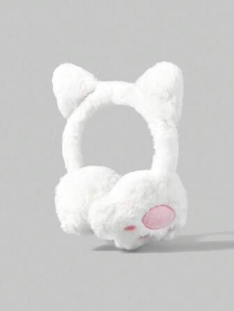 Kawaii Orejeras de peluche con diseño de pata y oreja de gato, cálidas y gruesas de felpa para cosplay, uso casual al aire libre en otoño/invierno