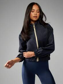 MISSGUIDED Lightweight Athletic Windbreaker Track Jacket Contrast Piping Full Zip Running Performance Warm Up Outerwear Spring Fall Layer - Blue - View 3