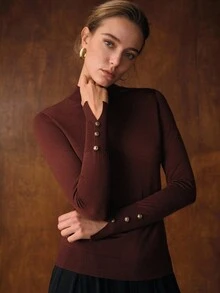 MOTF PREMIUM 秋冬款立领修身针织毛衣 - 咖啡棕 - 查看 3