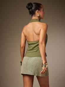 Hauture Áo thun nữ cổ bẻ xếp ly gợi cảm, giản dị, buộc dây phía trước cho mùa hè - xanh quân đội - Xem 6