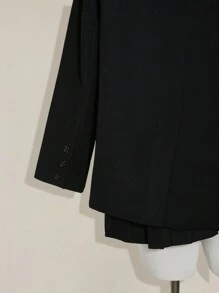 SHEIN ICON 冬季哥特风纯黑色休闲/办公长袖女式西装外套，适合万圣节穿着 - 黑色 - 查看 7