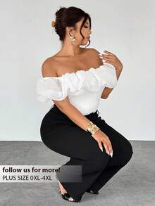 Firerie 大码女式优雅别致浪漫魅力通勤时尚婚礼、派对、度假透明露肩修身短袖白色衬衫/情人节/音乐会/表演/约会/正式晚宴/庆典/婚礼季/性感/优雅/通勤/返校/度假/海滩/优雅浪漫/办公室女士/美人鱼风格/生日派对上衣 - 白色 - 查看 1