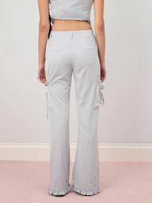 COUREZ Low Rise Flare Frill Cargo Trousers /Y2K Going Out Cute Elegant - Baby Blue - View 3