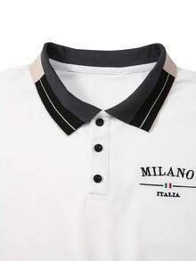 Manfinity Bizformal 男士串珠刺绣罗纹领短袖休闲 Polo 衫 - 白色 - 查看 5