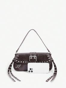 SHEIN X Lucía Bellido SHEIN SXY 女士单肩包、流浪包、流苏、铆钉、酷炫、时尚、街头、简约、个性、百搭、适合约会、日常、购物、下午茶 - 咖啡 - 查看 5