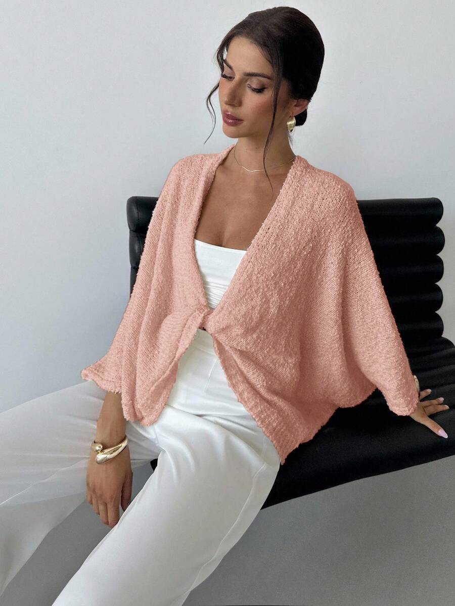 EURMUSE Damen V-Ausschnitt Loose Elegant Minimalistischer Pullover - Wassermelonenrosa - Übersicht 1