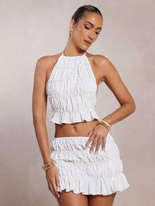 Áo hở lưng cổ yếm chấm bi Thụy Sĩ dành cho nữ - trắng - Xem 4