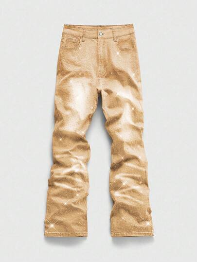 Street Life Men's Fashion Casual Rhinestone Embellished Denim Jeans