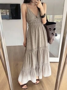 Livesso Women's Summer Spaghetti Strap Waist Midi Dress,Fall Women Clothes Long Sleeve Dress