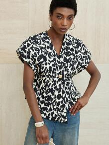 Aveloria Modichic 随机豹纹绗缝V领休闲棉背心夹克