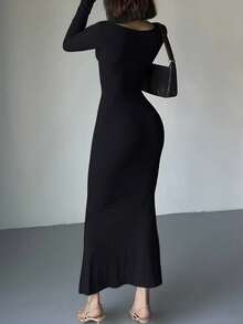 INAWLY Damen Mode Lässig Retro Elegant Romantisch Langes Kleid, geeignet für den Urlaub - Schwarz - Übersicht 5