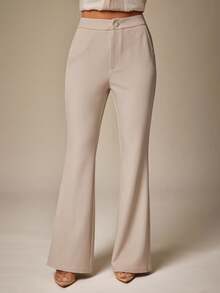 Silquee 女式纯色百搭简约设计休闲裤 - 卡其色 - 查看 6