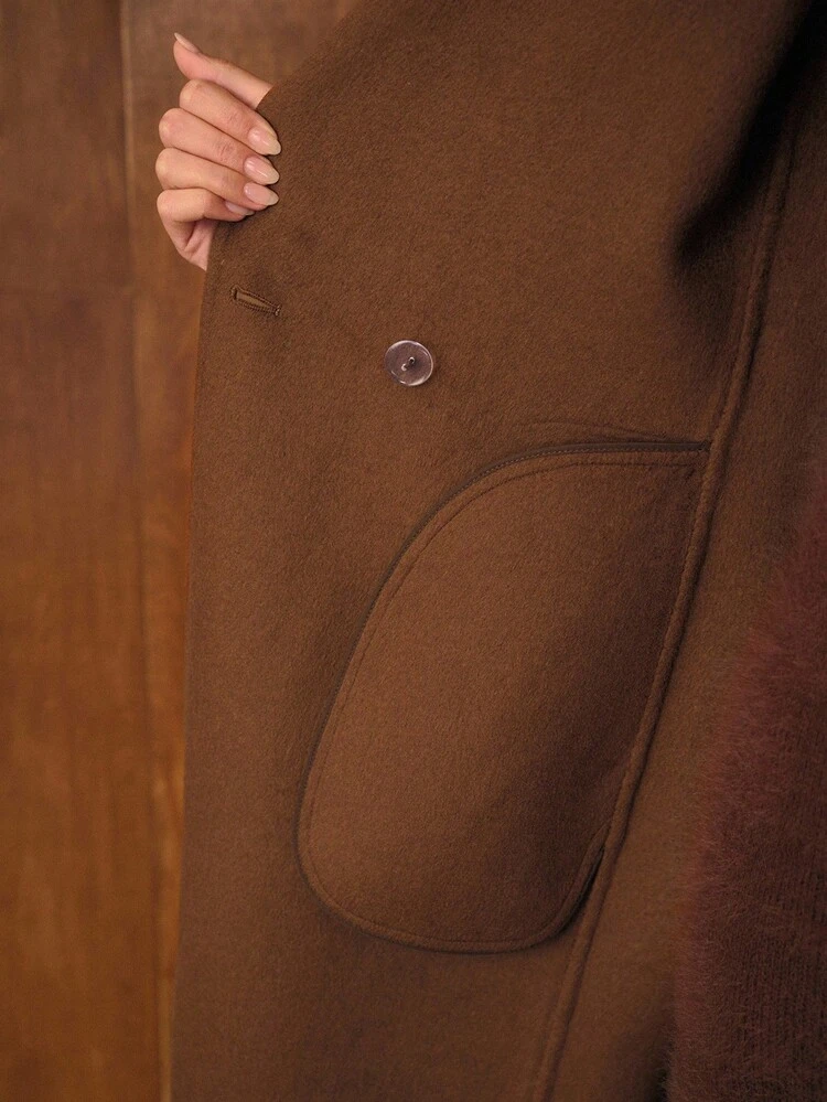 WOOL DOUBLE BREASTED BELTED OVERCOAT FOR AUTUMN & WINTER