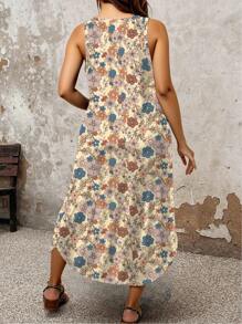 EMERY ROSE Plus Size Women Floral Print Sleeveless Casual Dress With Side Slit Hem - Multicolor - View 2