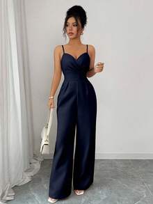 Rafferiza Women's Solid Color Minimalist Elegant Sleeveless Jumpsuit - Navy Blue - View 6