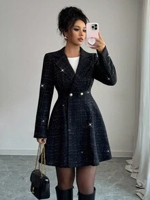 Elenzga 女士优雅A字收腰通勤夹克，风衣，适合日常穿着