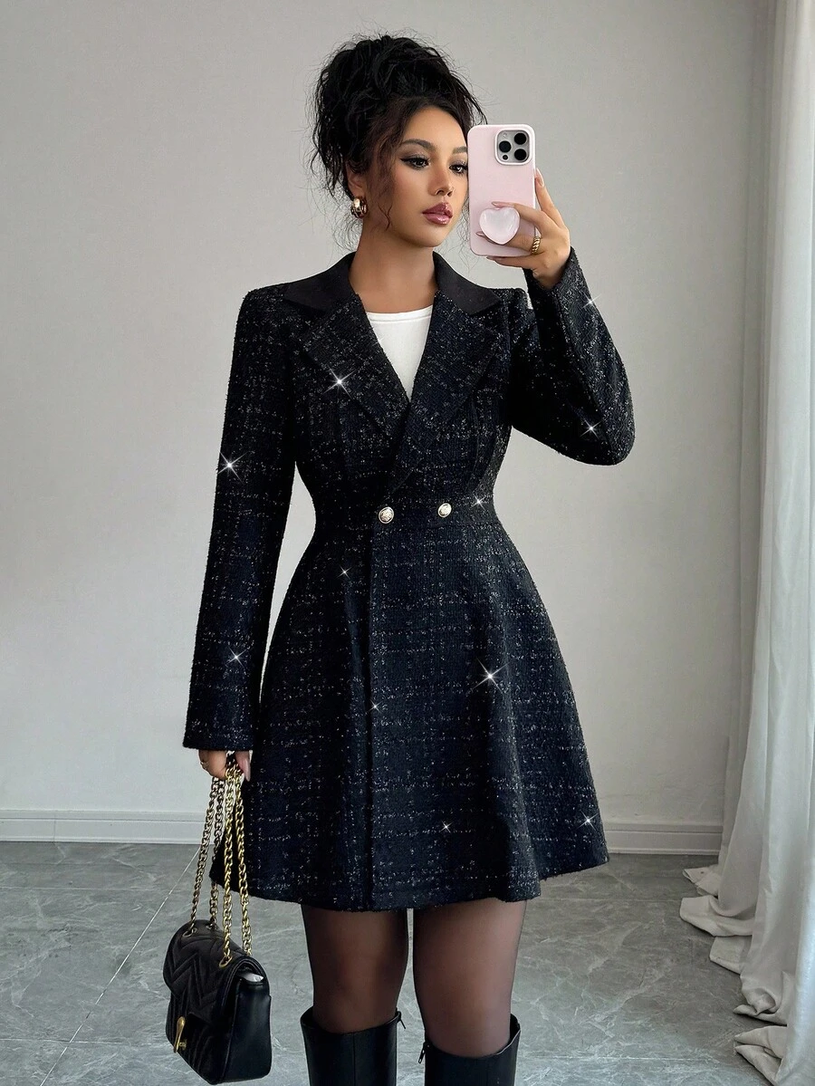 Elenzga 女士优雅A字收腰通勤夹克，风衣，适合日常穿着