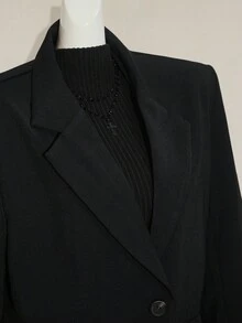 SHEIN ICON 冬季哥特风纯黑色休闲/办公长袖女式西装外套，适合万圣节穿着 - 黑色 - 查看 4