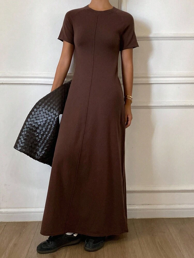 New Autumn Women's Business Casual Round Neck Short Sleeve Knitted Dress Women Sweater Dresses