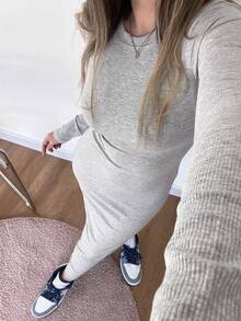 INAWLY 女士时尚休闲复古简约纯色浪漫度假连衣裙