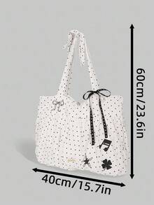 ROMWE Kawaii 1 Túi đeo vai cỡ lớn họa tiết chấm bi trắng phong cách Nhật Bản, dung tích lớn, họa tiết nốt nhạc, cỏ bốn lá, nơ trang trí, túi xách phong cách đại học dành cho thanh thiếu niên (1657622) - Nhiều màu - Xem 2