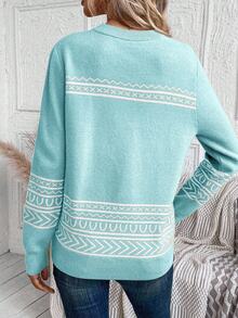 EURMUSE Runder Kragen Kontrast Farbe Ochsenmuster Lässiger bequemer Pullover Pullover für Herbst/Winter