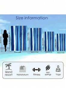 SHEIN 1条蓝色抽象条纹印花沙滩巾 - 大号，超柔软，速干，现代设计，适合海滩、游泳和夏季探险，轻盈涤纶材质，必备沙滩巾，旅行必备，旅行配件，沙滩必备 - 藍色 - 查看 2