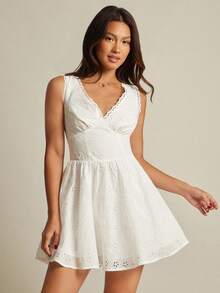 WESTFADE Váy ngắn không tay cổ chữ V hở vai buộc dây kiểu corset, dáng corset, dáng ôm ... - trắng - Xem 3