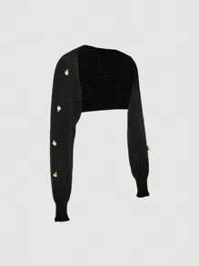 SHEIN Unity 女士 3D 花卉装饰无袖开衫 - 黑色 - 查看 5