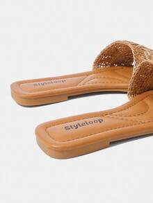 Styleloop Women's Flat Woven Sandals, Bohemian Style For Vacation Outfits - Camel - View 5