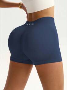 Core Rhythm 1 Quần đùi thể thao cạp chun màu đỏ, dệt kim liền mạch, độ đàn hồi cao, thoải mái khi tập yoga, thể dục, thể thao ngoài trời - Màu xanh hải quân - Xem 4