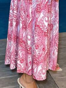 Manon Tanti 女士松紧腰宽松波西米亚风度假印花长裙 - 玫紅色 - 查看 4