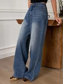 Livesso Women's Loose Casual Straight-Leg Jeans, Autumn/Winter New Arrival - Blue - View 1