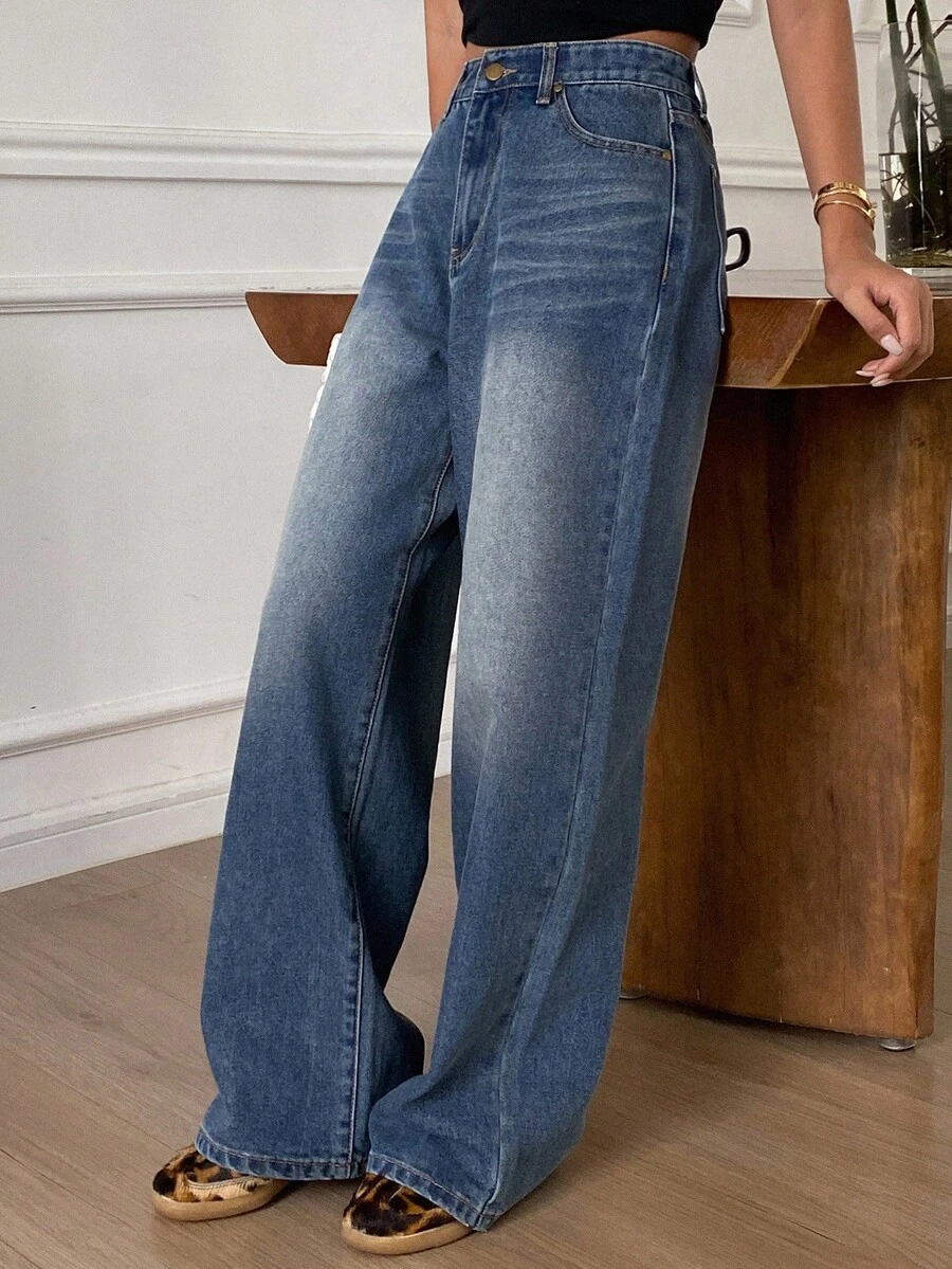 Livesso Women's Loose Casual Straight-Leg Jeans, Autumn/Winter New Arrival - Blue - View 1