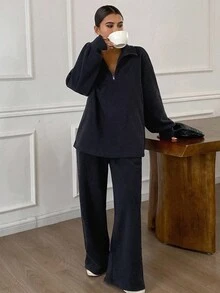 DAZY مجموعة بلوزة رياضية فضفاضة وكاجوال للنساء، موسم الخريف، 2 قطعة