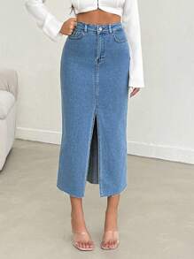 SHEIN Cottnline Women Mom Fit Denim Pant - Blue - View 4