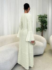 Glamine Women's Casual Semi-Sheer Knitted Fabric Longline Lightweight Jacket With Extra-Long Sleeves And V-Neck Fall Winter Cloth For Women - Apricot - View 2