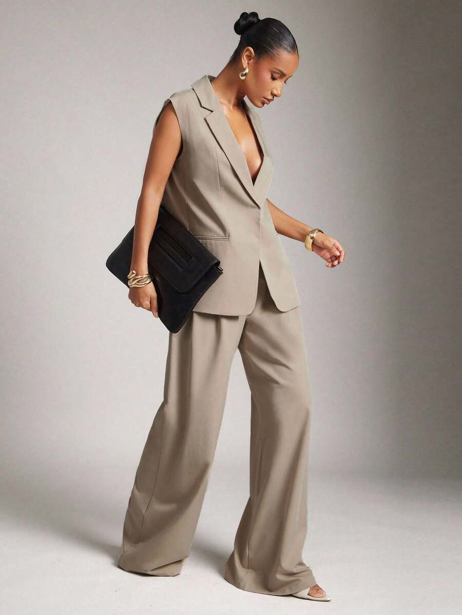 Hauture Old Money Sexy Business Casual Office Pleated Wide Leg Pants For Women Elegant High Waist, Lightweight Work Trousers, Chic Professional Outfit