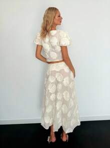 SHEIN ICON 女式白色透明贝壳镂空装饰泡泡袖短款开衫，度假风格休闲少女风 - 白色 - 查看 2