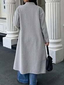 Easura Veste décontractée à manches longues pour femmes, grande taille, chaude pour l'automne/l'hiver, vêtement pour femmes - Gris pâle - Voir 2