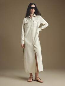 Ontre 2025 Modern Urban Style, Cream Yellow, Soft & Comfortable Fabric, Utility Pockets, Cinched Waist Fitted Design, Front Opening, Women's Shacket, Lapel Collar, Business Casual, Office Commute, Daily Wear, Autumn/Winter