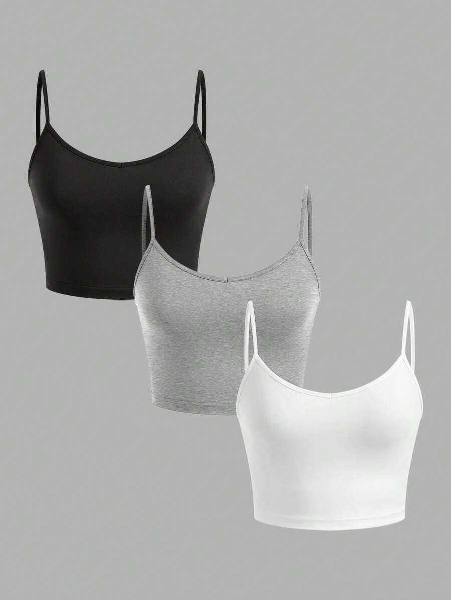 SHEIN EZwear 3入組女性貼身短版休閒背心，適合夏季穿著