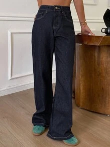 Livesso 女士宽松休闲直筒牛仔裤，秋冬新品