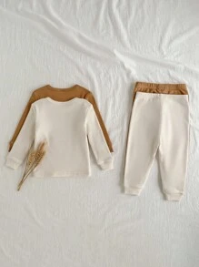 Loomiva 4pcs Baby Boy Snug Fit Pajama Set, Cartoon Bear Print Soft Knit Crew Neck Long Sleeve Top And Elastic Waist Long Pants Graphic Fall Winter