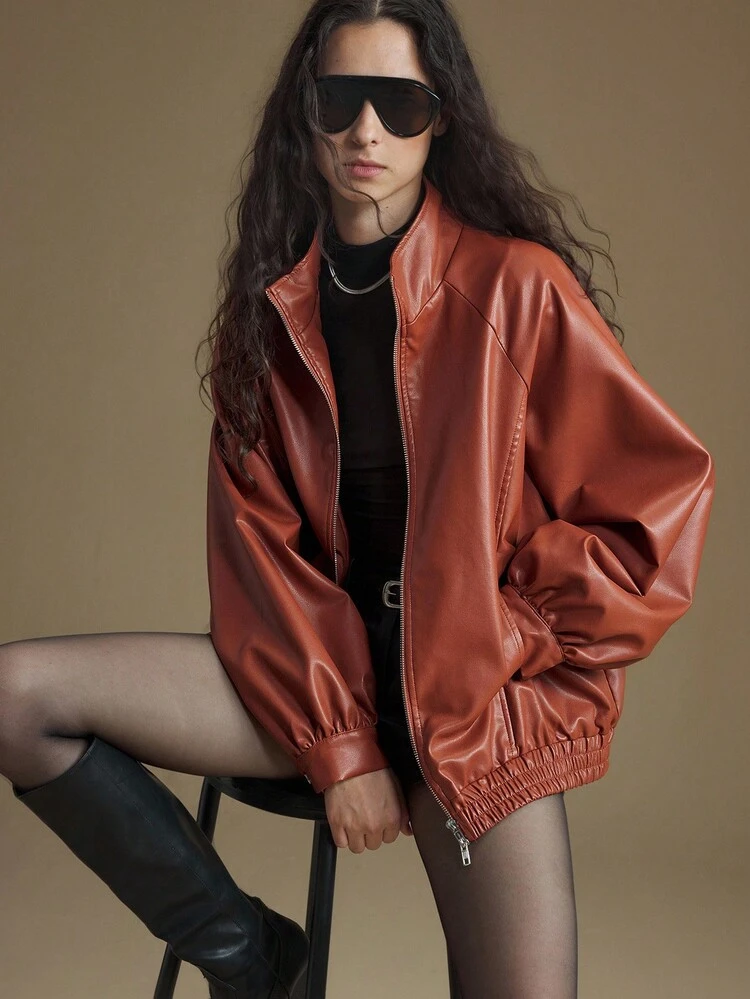 2025 New Arrival Women's Rust Brown Fall Jacket,Autumn Streetwear,Night Out Attire,Vintage Style Outerwear,Business Casual Wedding Guest Apparel