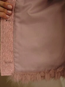 MOTF PREMIUM Áo khoác lông thú giả Tweed - Hồng - Xem 8