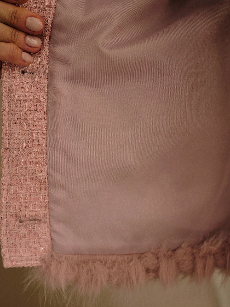 TWEED BUTTON UP FAUX FUR COAT