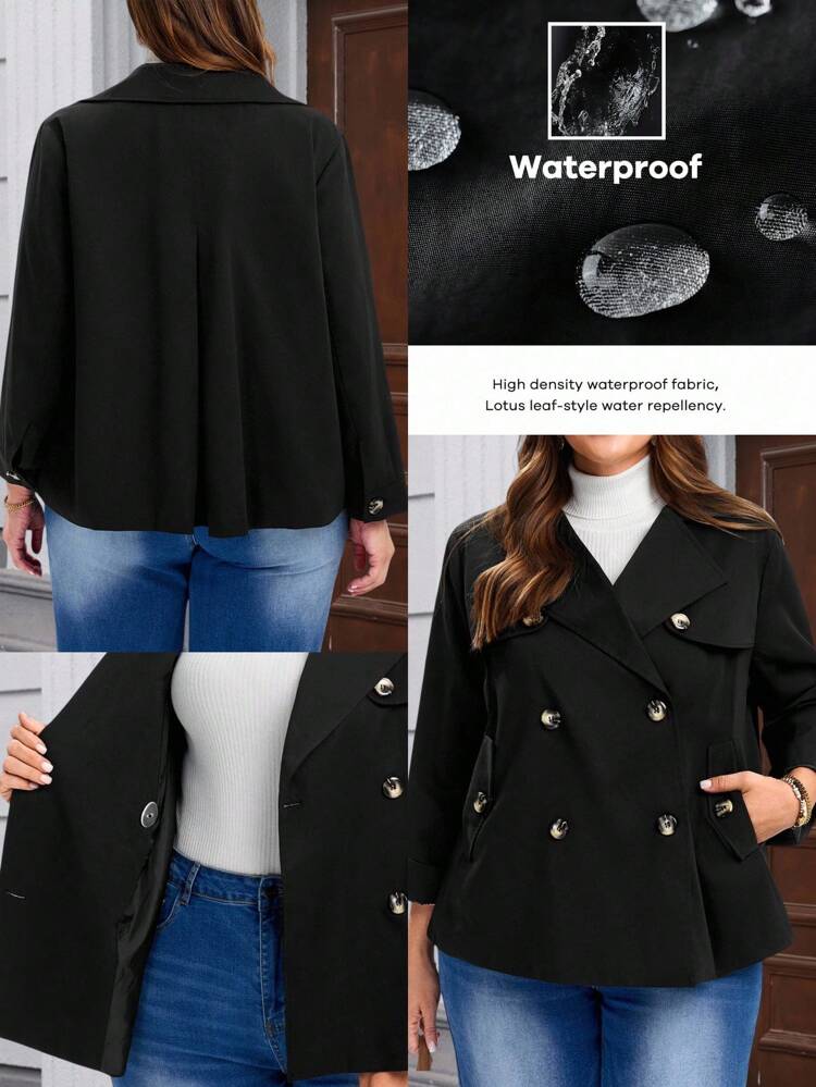 Chaqueta casual de doble botonadura de manga larga con cuello de solapa para mujer de talla grande, otoño, ropa de mujer de otoño, chaqueta negra de mujer para invierno